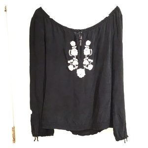 Black Silk blouse with white flower designs